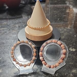 Handmade Sunstone And Amber Beaded Bracelets Set